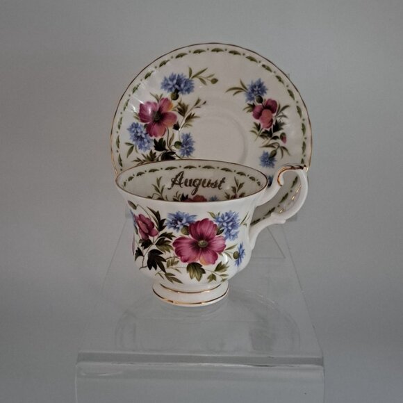 Royal Albert August Poppy Flower of the Month Teacup & Saucer Set Bone China - Picture 3 of 16